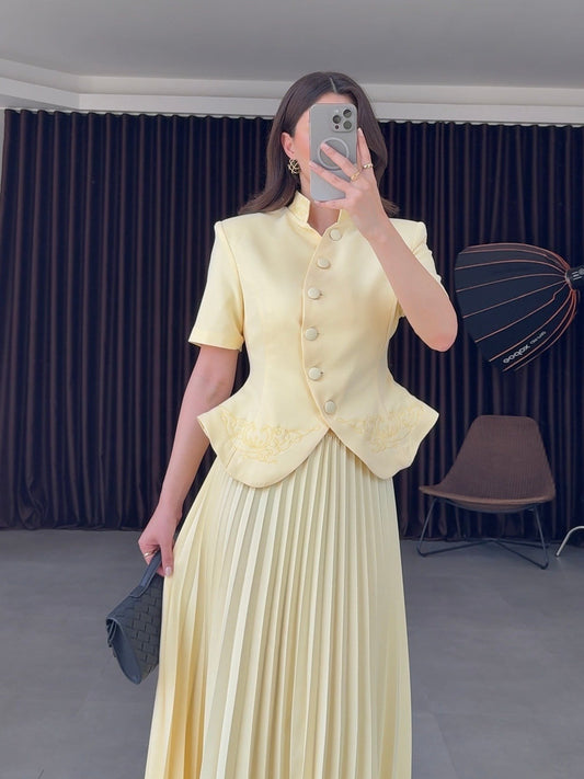 Butter Yellow Pleated Set