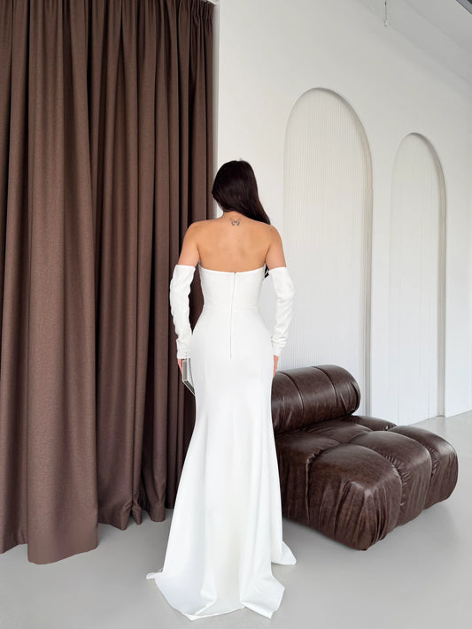 Lina's Embellished Evening in White Dress