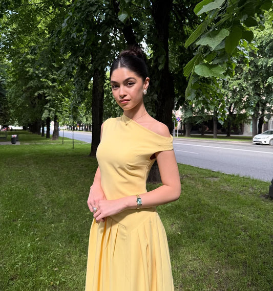 Asymmetrical Low Neck Sleeveless Long Dress