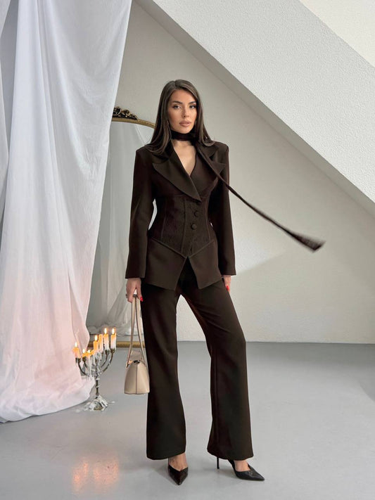 Midnight Lace Corset Brown Suit