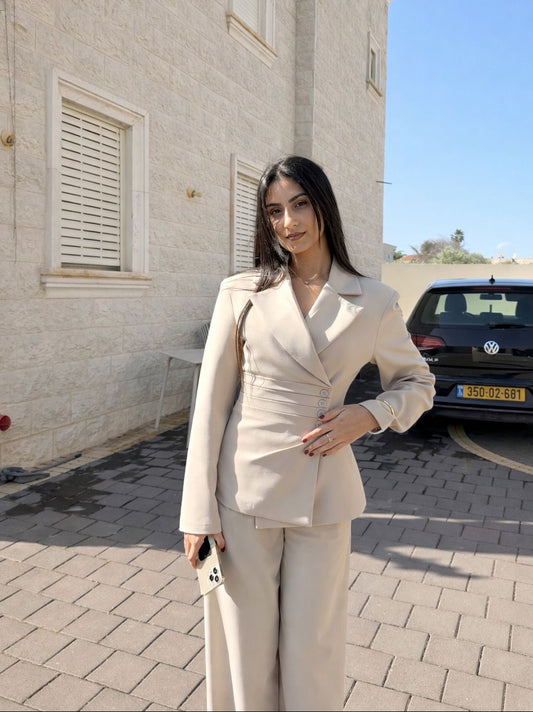 Beige 4-Button Side Suit