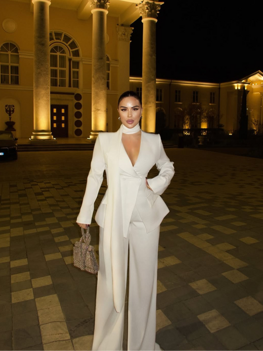 Waist-Fitting White Suit