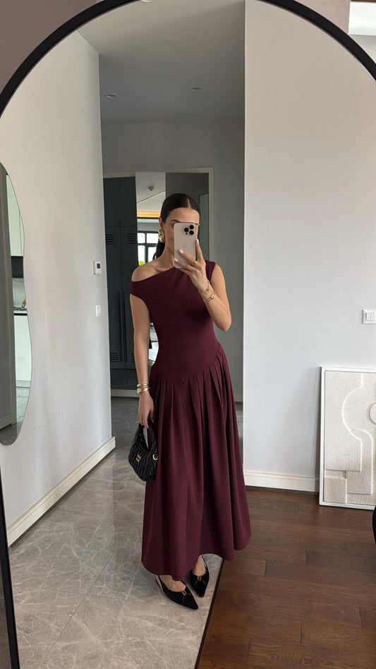 Asymmetrical Low Neck Sleeveless Long Dress