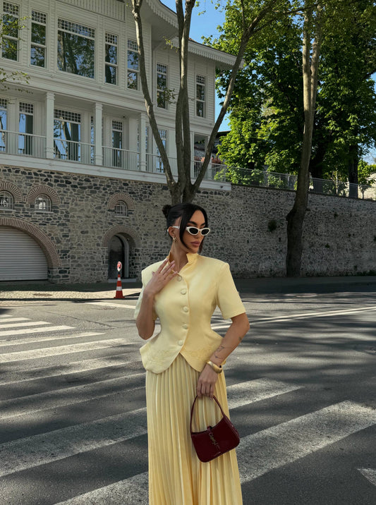 Butter Yellow Pleated Set