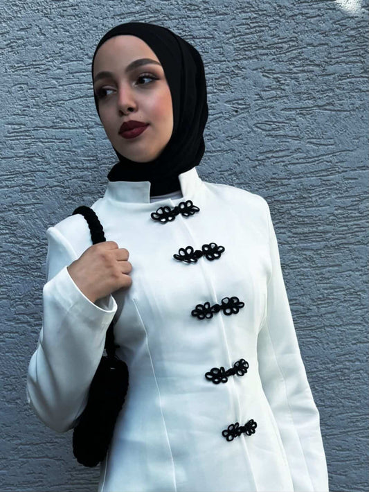White Mandarin Collar Two-Piece Set