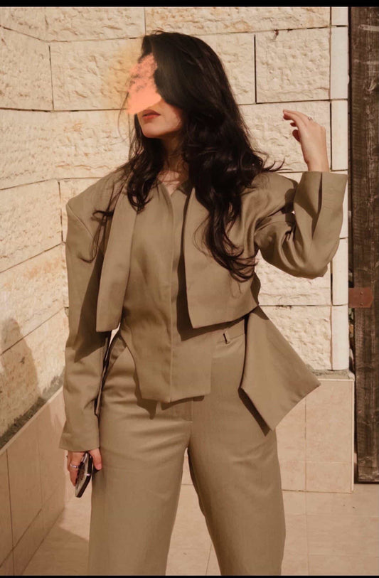 Elegant Khaki Beige 2 Piece Suit