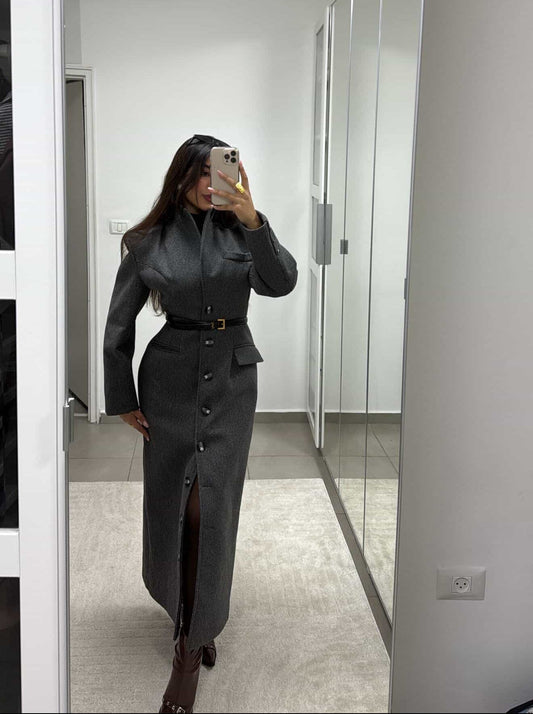 معطف طويل مصمم خصيصاً باللون الرمادي الفحمي