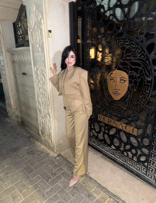 Elegant Khaki Beige 2 Piece Suit