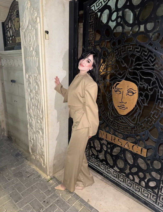 Elegant Khaki Beige 2 Piece Suit