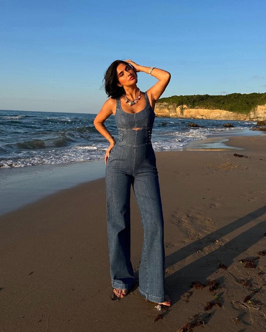 Wide Leg Belan Jumpsuit with Thick Straps Suit