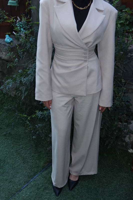 Beige 4-Button Side Suit