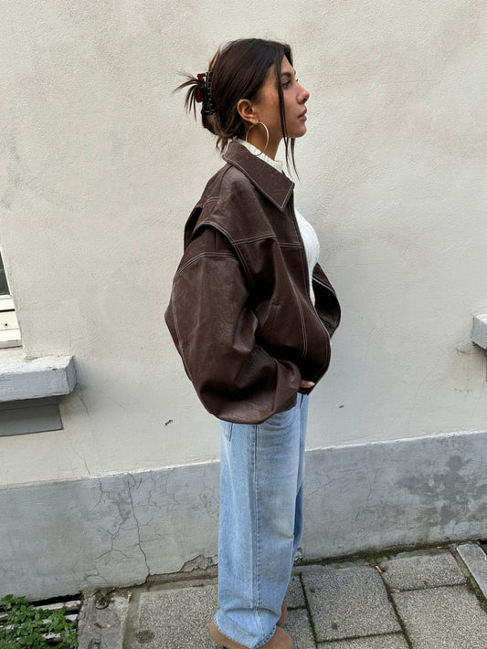 ARVERNA Oversized Contrast Brown Jacket