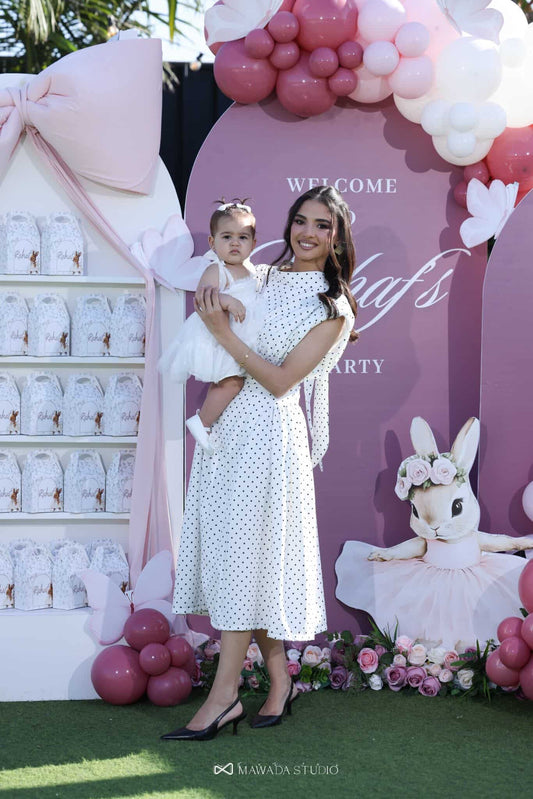 White Padded Waist-Fitted Polka Dot Dress