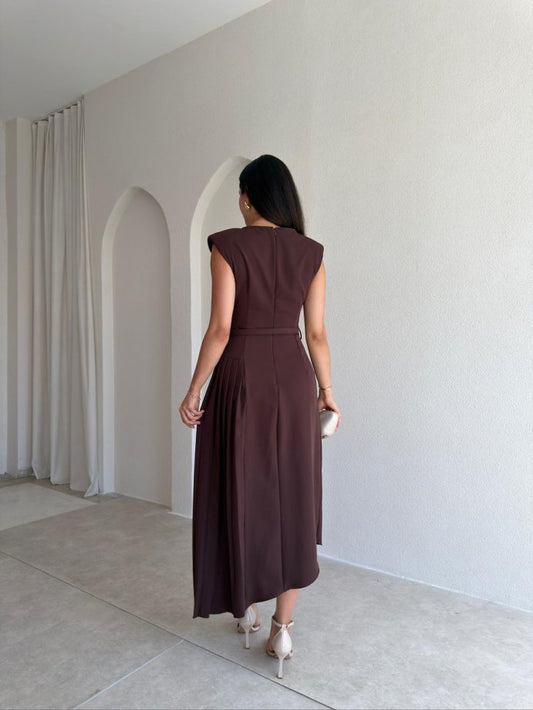 Brown Evelyn Belted Dress