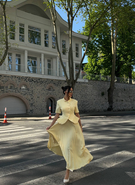 Butter Yellow Pleated Set