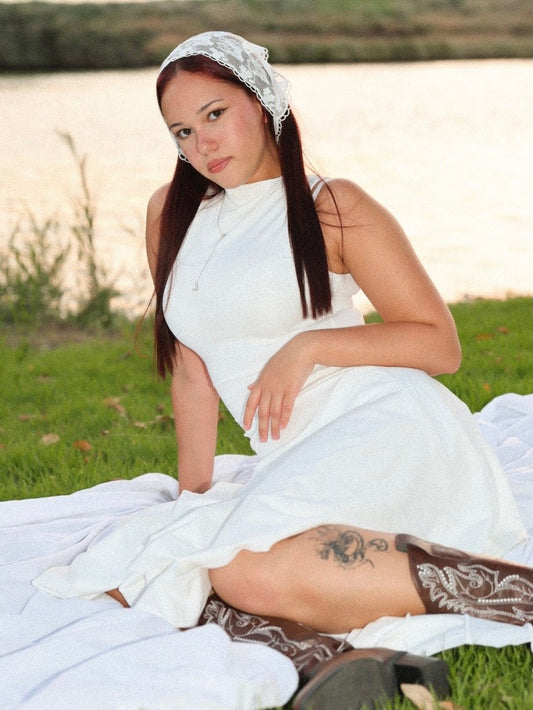 White with Ruffle Detail at the Bottom Dress