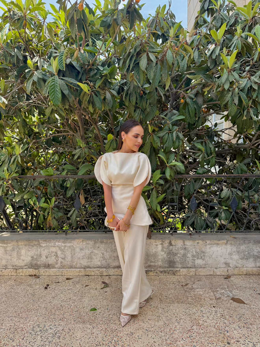 Beige Asymmetrical Waist-Fitted Set