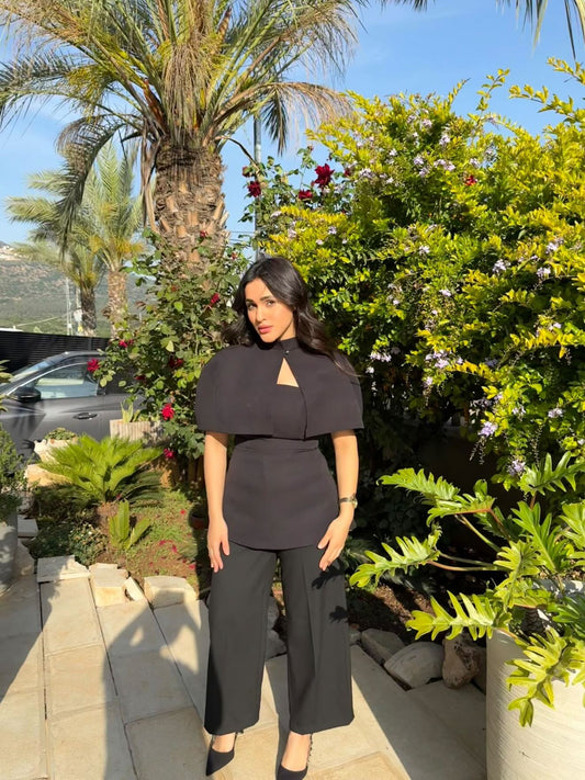 Black Blouse With Cape Detail On The Collar