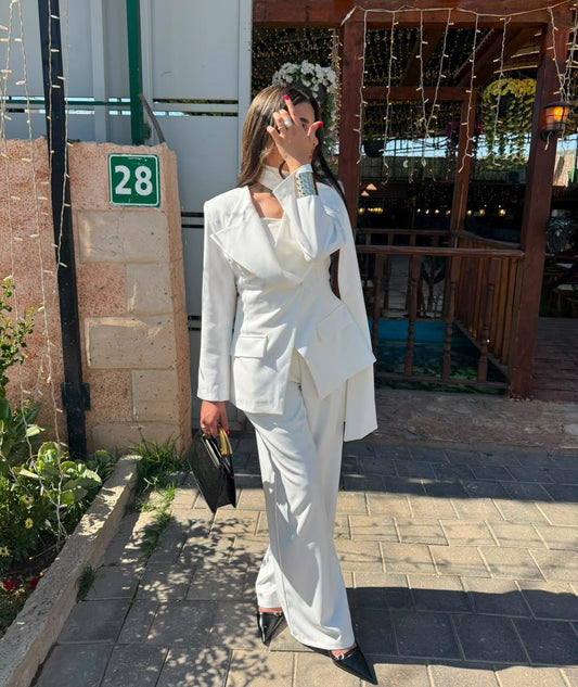 Waist-Fitting White Suit