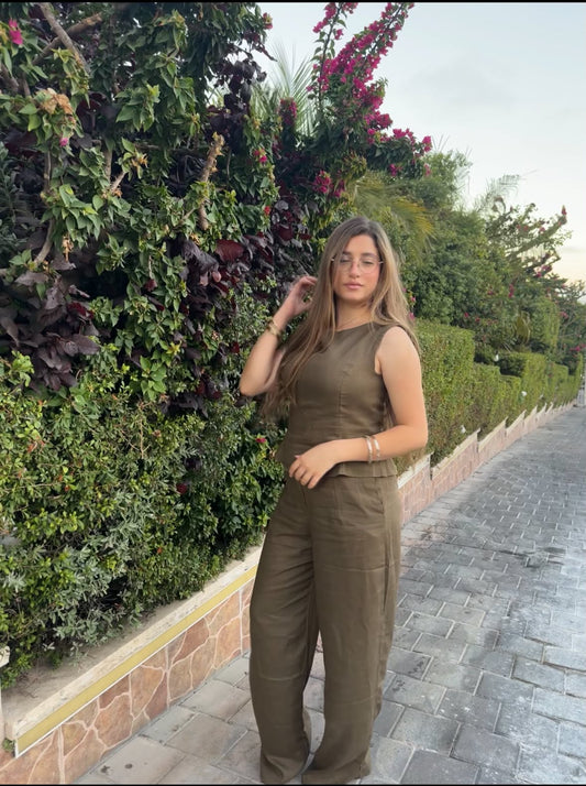 Khaki Ceres Raw Linen Set