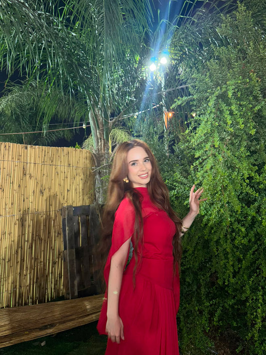 Luna Chiffon Evening with Scarf Red Dress