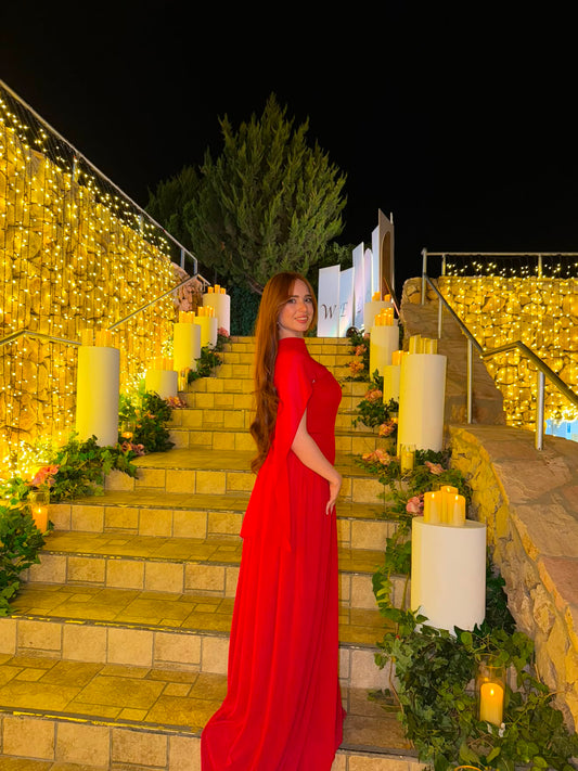 Luna Chiffon Evening with Scarf Red Dress