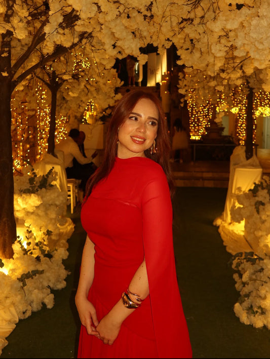 Luna Chiffon Evening with Scarf Red Dress
