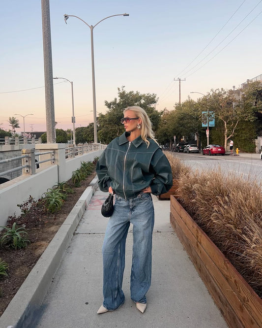 جاكيت أرفيرنا كبير الحجم بلون أخضر داكن متباين