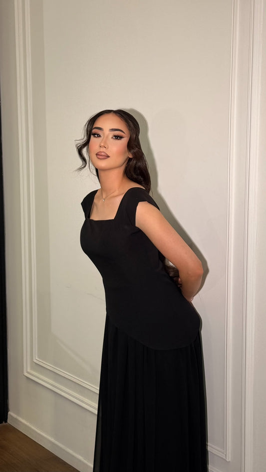 Luna Chiffon Evening with Scarf Black Dress
