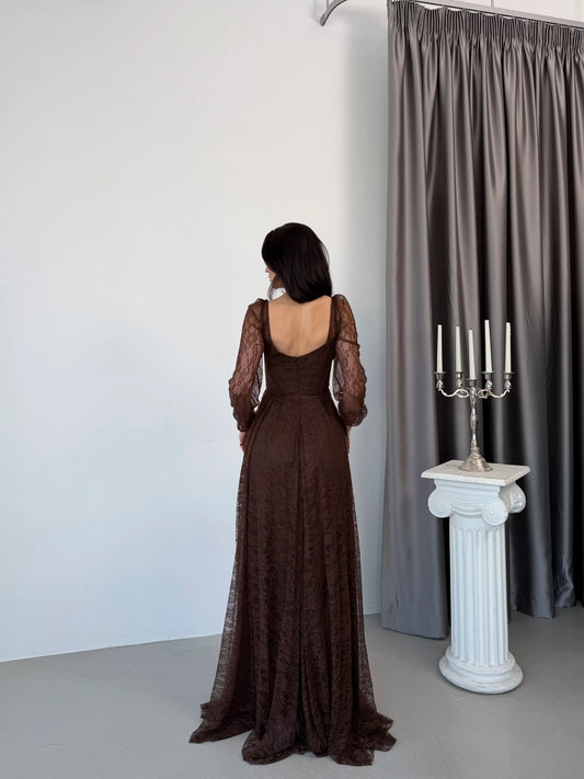 Romance Brown Lace Evening Dress