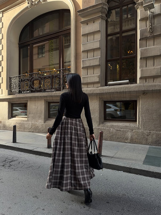 PLAID PATTERNED MIDI SKIRT