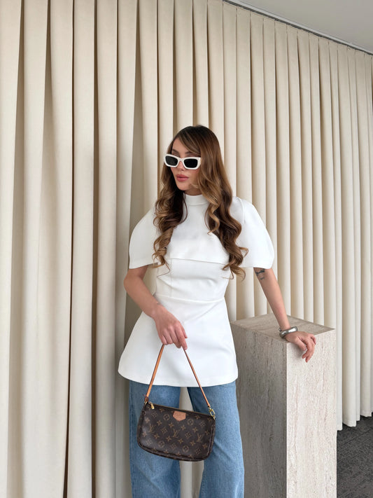 White Blouse With Cape Detail On The Collar