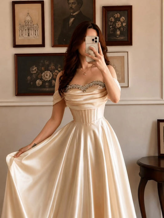 Soft Glam Cream Evening Dress
