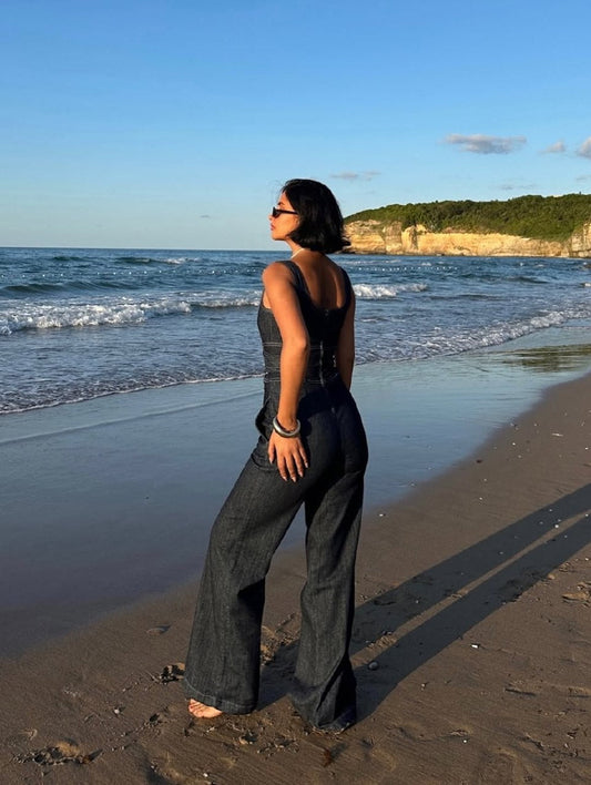 Wide Leg Belan Jumpsuit with Thick Straps Suit