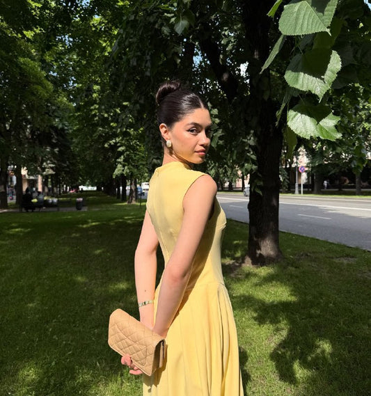 Asymmetrical Low Neck Sleeveless Long Dress