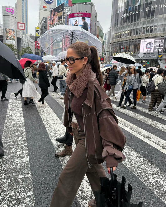 ARVERNA Oversized Contrast Brown Jacket