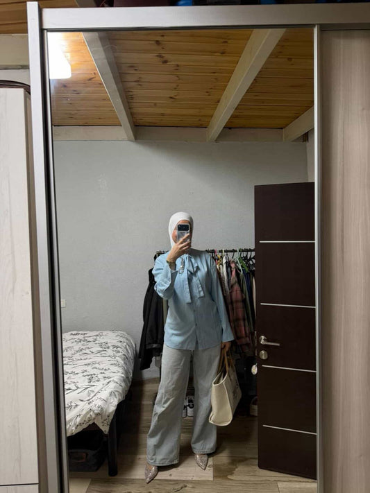 Blue Cross-Tie Padded Shirt