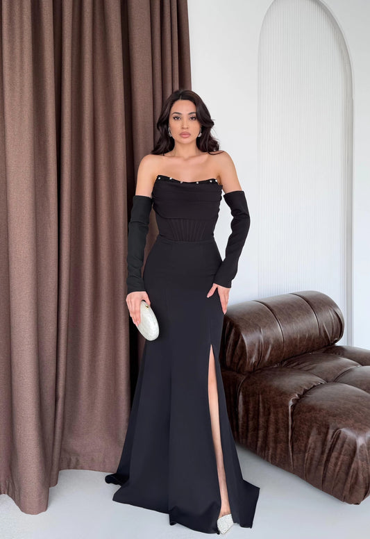 Lina's Embellished Evening in Black Dress