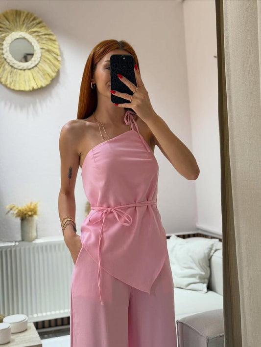 طقم بلوزة بحمالة كتف واحدة