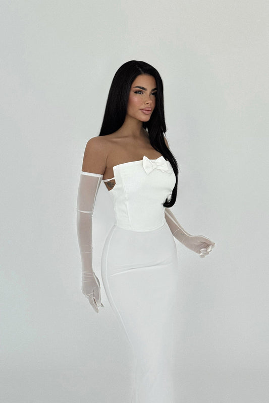 White Enola Dress with Gloves