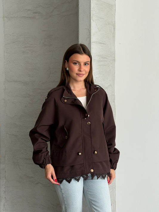 Elodie Cream Lace-Trim Utility Jacket