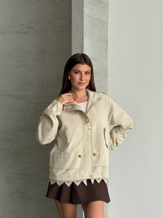 Elodie Cream Lace-Trim Utility Jacket