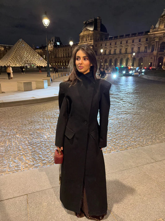 STAND-UP COLLAR WAIST SITTING PADDED MAXI CACHET COAT