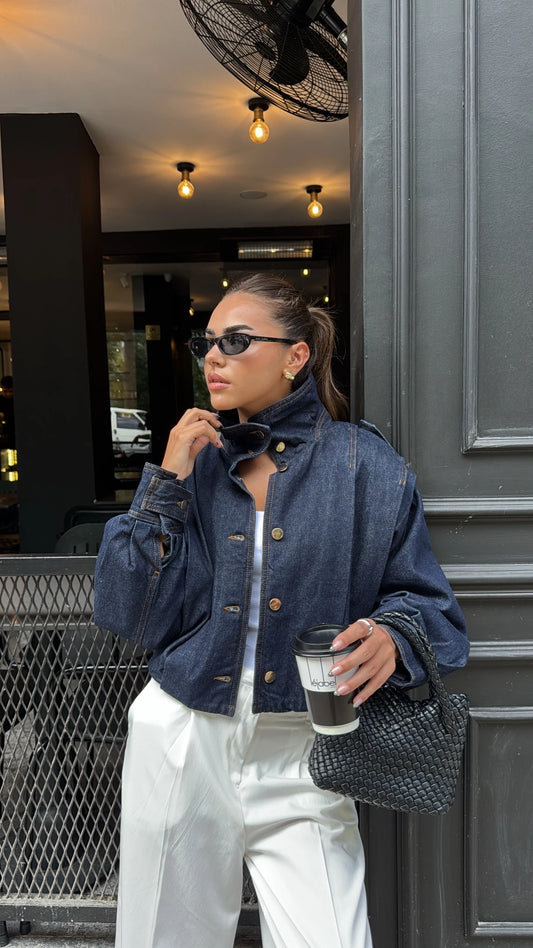 جاكيت بومبر أزرق داكن بياقة واقفة