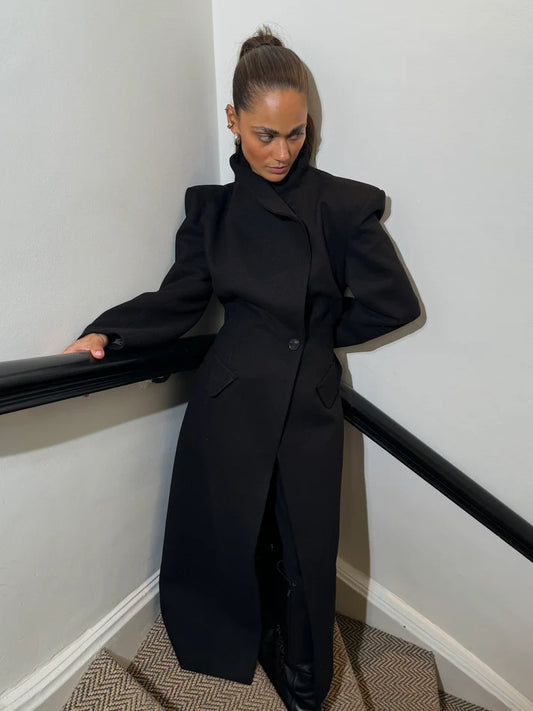 STAND-UP COLLAR WAIST SITTING PADDED MAXI CACHET COAT