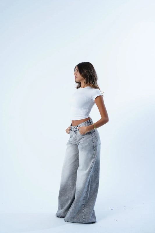 GREY WASHED EXTRA WID LEG JEAN