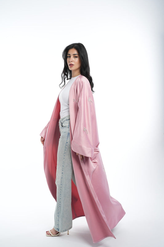 Elegant Pink with Bow Accents Abaya