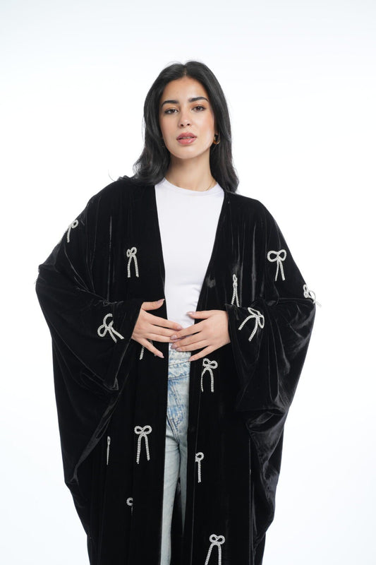 Elegant Black with Bow Accents Abaya