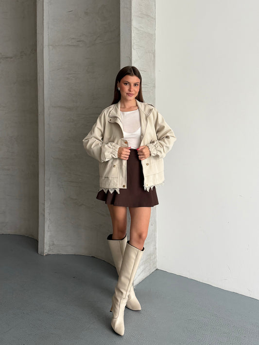 Elodie Cream Lace-Trim Utility Jacket