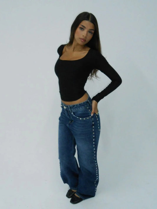 The Blue Raw Studded Jean